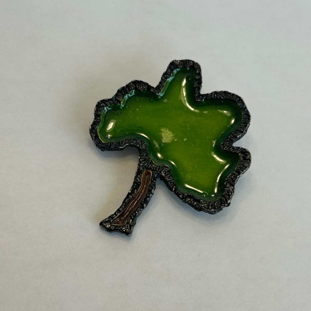 Vintage Style Green Enamel Tree Brooch Pin Black Textured Frame Nature Jewelry